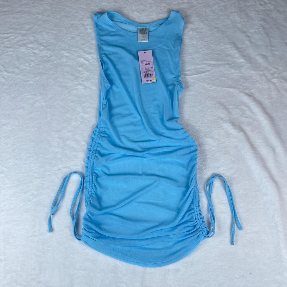 Wild Fable Cover-Up Dress Women's XS Blue Mesh Sleeveless Ruched Drawstring